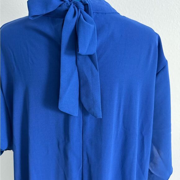 Elegant Blue Pleated Dress - Picture 6 of 7